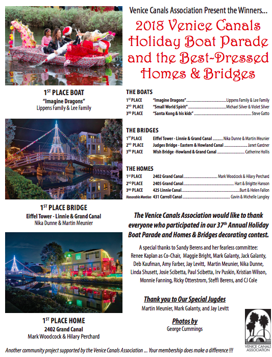 2018 Venice Canals Holiday Boat Parade Results